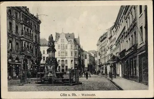 Ak Köln am Rhein, Waidmarkt, Denkmal, Geschäfte