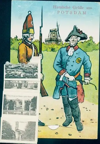 Leporello Ak Potsdam, Soldaten, Schloss, Friedenskirche