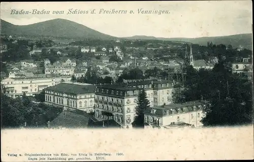 Ak Baden Baden am Schwarzwald, Blick vom Schloss des Freiherrn von Venningen