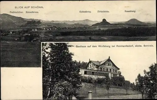 Ak Reinhardtsdorf Schöna, Prebischtor, Gasthaus, Wolfsberg, Rosenberg, Kaltenberg