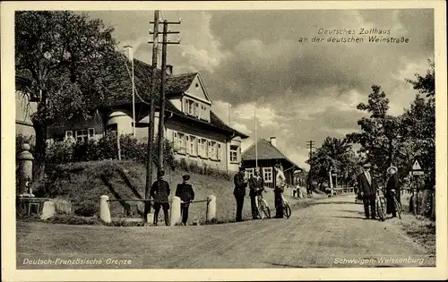 Ak Schweigen Rechtenbach an der Weinstraße, Deutsches Zollhaus mit Schlagbaum, Grenze