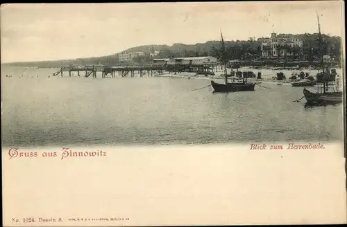 Ak Ostseebad Zinnowitz auf Usedom, Blick zum Herrenbad, Steg