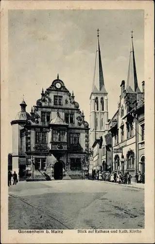 Ak Gonsenheim Mainz am Rhein, Blick auf Rathaus und Kath. Kirche