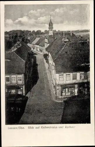 Ak Lenzen an der Elbe Brandenburg, Kellerstraße und Rathaus