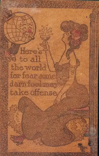 Leder Ak Noble Frau mit Sektglas, Globus, Zigarette