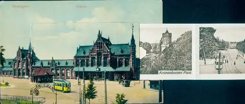 Leporello Ak Nijmegen-Gelderland, Bahnhof, Markt, Kronenburger Park, Berg en Dal, Eisenbahnbrücke