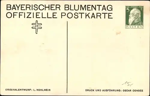 Ganzsachen Künstler Ak Hohlwein, Ludwig, Mann im Frack mit Zylinder, Bayrischer Blumentag