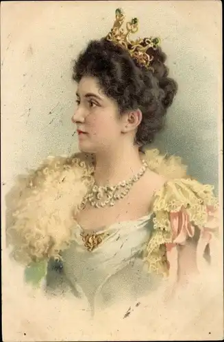 Litho Elena von Montenegro, Königin von Italien, Portrait, Krone