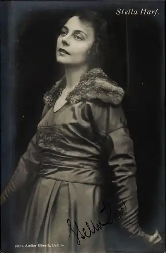 Foto Ak Schauspielerin Stella Harf, Seitenportrait, Autogramm