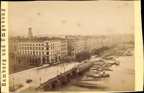 CdV Hamburg um 1880/1890, Jungfernstieg mit den Alsterarkaden, Rathausturm