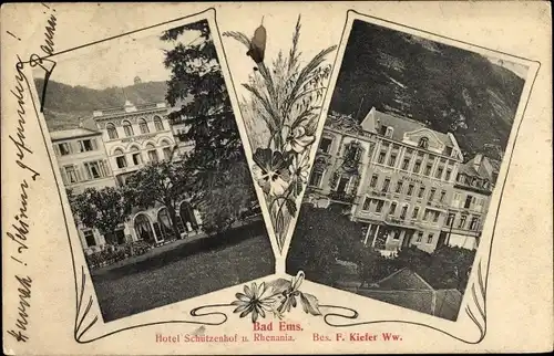 Ak Bad Ems an der Lahn, Hotel Schützenhof, Rhenania, Bes. F. Kiefer