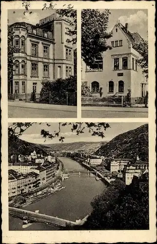 Ak Bad Ems an der Lahn, Uferpartie, Brücken, Idylle Sanatorium, Straßenseite