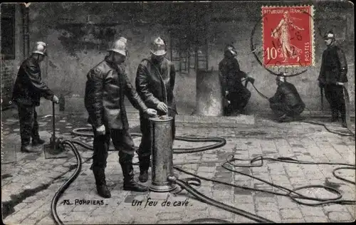 Ak Pompiers, Un feu de cave, Feuerwehr, Löschschläuche