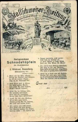 Gedicht Ak Zeitgemäse Schnadahüpfeln für Stallschweizer, J. Hildebrand, Braunschweig