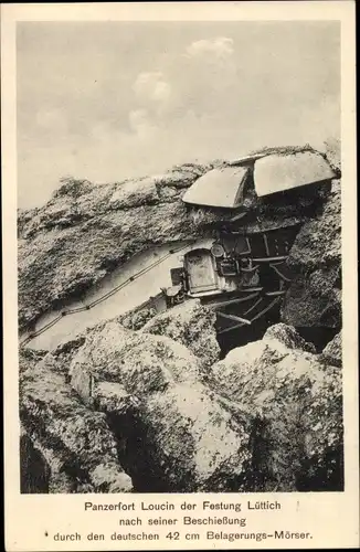 Ak Liège Lüttich Wallonien, Panzerfort Loucin der Festung Lüttich nach seiner Beschießung