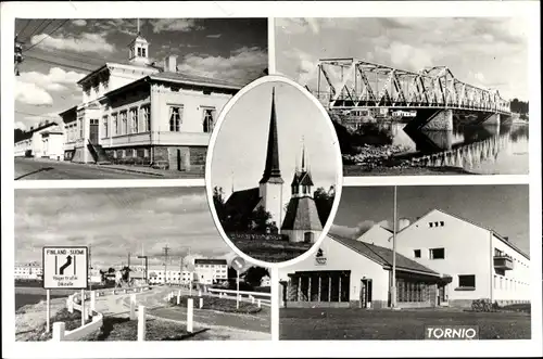 Ak Tornio Torneå Lappland Finnland, Stadtansichten, Brücke, Gebäude, Straßenpartie