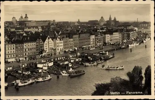 Ak Szczecin Stettin Pommern, Panorama, Hafen