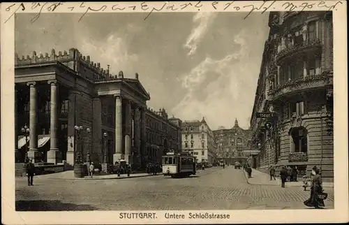 Ak Stuttgart in Baden Württemberg, Untere Schlossstraße, Straßenbahn