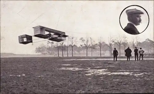 Ak Antwerp Aviation Week, Okt.-Nov. 1909, Baron de Caters, Doppeldecker