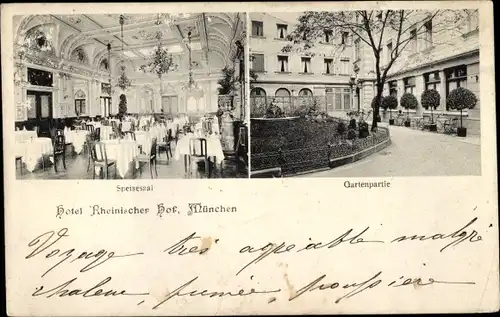 Ak München, Hotel Rheinischer Hof, Speisesaal, Garten