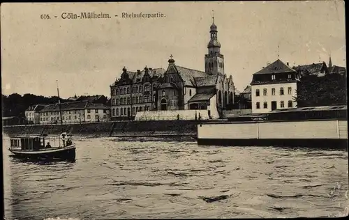 Ak Mülheim Köln am Rhein, Rheinuferpartie