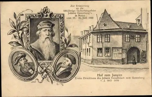 Ak Mainz am Rhein, 500-jähriges Gutenberg-Jubiläum, Hof zum Jungen