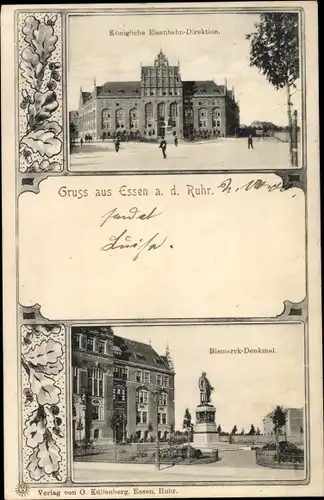 Ak Essen im Ruhrgebiet, Königliche Eisenbahn-Direktion, Bismarck-Denkmal