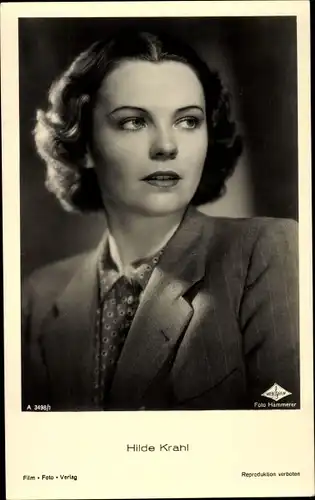 Ak Schauspielerin Hilde Krahl, Portrait, Film Foto Verlag A 3498/1