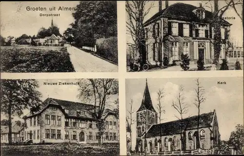 Ak Almen Gelderland, Dorfstraße, Pastorat, Neues Krankenhaus, Kirche