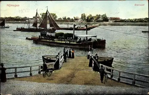 Ak Nijmegen Gelderland Niederlande, Gierpont, Fähre, Anlegestelle, Segelschiff