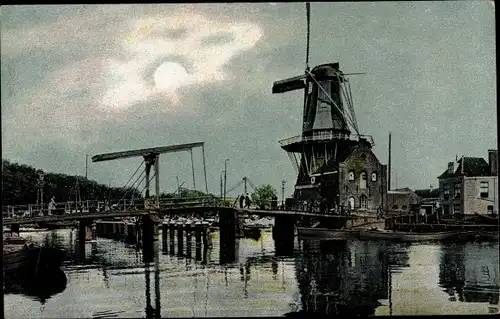 Ak Haarlem Nordholland Niederlande, Windmühle, Brücke
