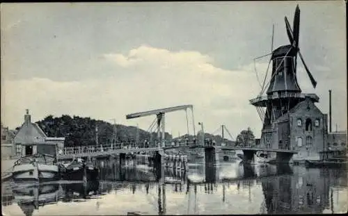 Ak Haarlem Nordholland Niederlande, Brücke, Mühle De Adriaan