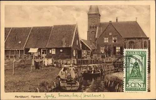 Ak Kerkbuurt Marken Waterland Nordholland Niederlande, Häuser, Kirche, Gewässer