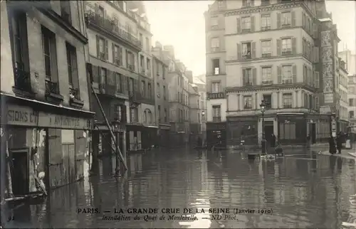 Ak Paris-V, Quai de Montebello, Die große Seineflut, Januar 1910