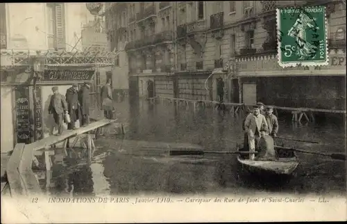 Postkarte Paris XV Vaugirard, Rue de Javel und Saint Charles, Die große Seine-Flut Januar 1910