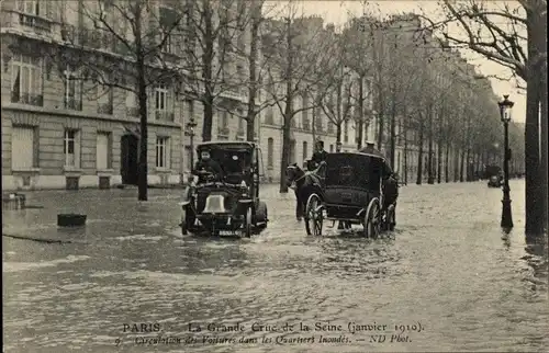 Ak Paris, Überschwemmung der Seine, Januar 1910, Überschwemmte Viertel, Autos