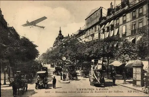 Ak Bourse de Paris II, Boulevard des Italiens, Kutsche, Monoplan