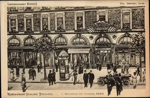 Künstler Ak Bourse de Paris II, Boulevard des Italiens, Poccardi Italian Restaurant, Zucco