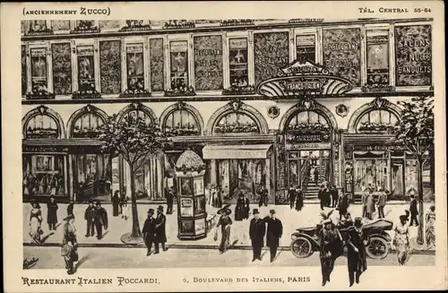 Künstler Ak Bourse de Paris II, Boulevard des Italiens, Poccardi Italian Restaurant, Zucco