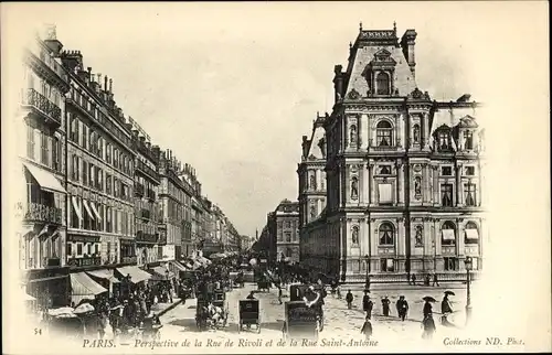 Ak Paris IV, Rue de Rivoli, Rue Saint-Antoine