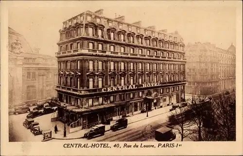 Ak Paris Louvre, Central Hotel, 40 Rue du Louvre