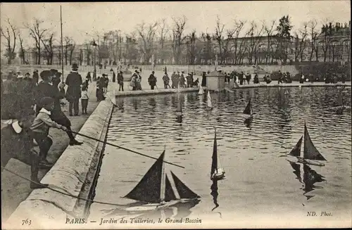 Postkarte Paris I Louvre, Tuileriengarten, Grand Bassin