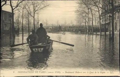 CPA Paris XII Reuilly, Boulevard Diderot, vers le Quai de la Rapée, La crue de la Seine Janvier 1910
