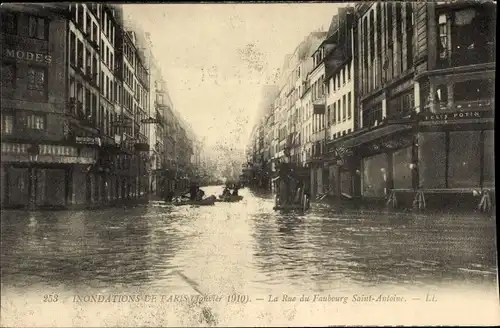 Ak Paris XII Reuilly, Faubourg Saint-Antoine, Die Seine-Überschwemmung von 1910