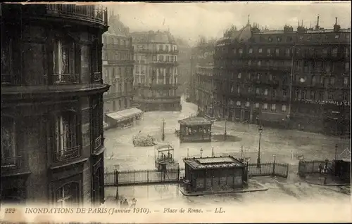 Postkarte Paris VIII, Place de Rome, Die große Seineflut Januar 1910