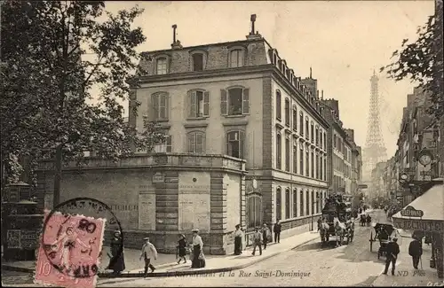 Ak Paris VII, Rue Saint Dominique, Blick zum Eiffelturm