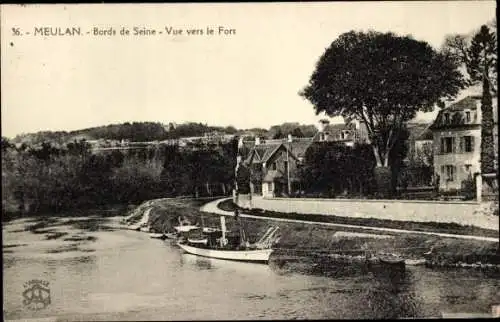 Ak Meulan und Yvelines, Ufer der Seine, Blick auf die Festung