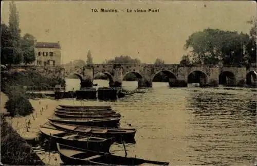 Ak Mantes Yvelines, Die alte Brücke