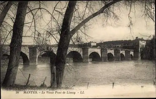 Ak Mantes Yvelines, Die alte Brücke von Limay