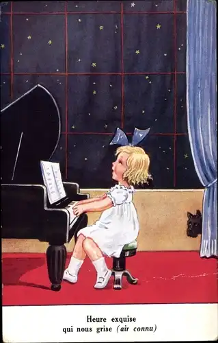 Künstler Ak Wills, John, Mädchen am Flügel